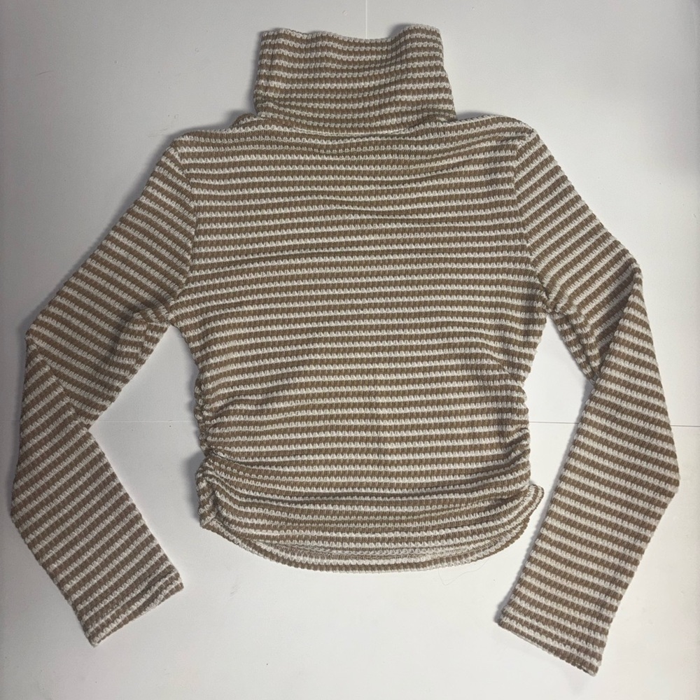 350. Beige & White Striped Turtleneck Top - Picture 3 of 6